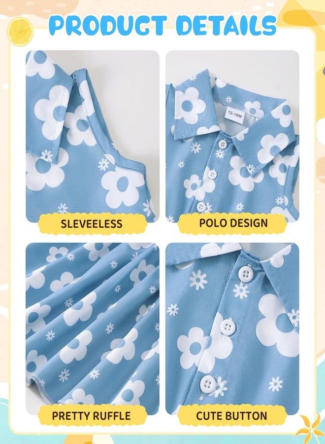 Saeaby Toddler Girl Dress Little Girls Summer Clothes Blue Floral Dresses Kids Beach Sundress Active Playwear Sleeveless Outfits 2T 3T Girls' Clothe - Image 4