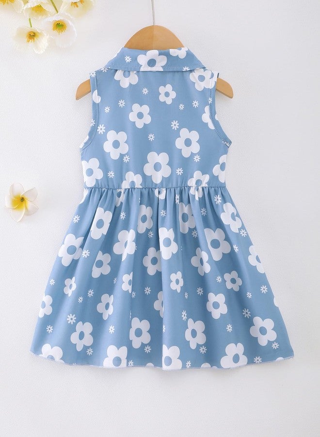 Saeaby Toddler Girl Dress Little Girls Summer Clothes Blue Floral Dresses Kids Beach Sundress Active Playwear Sleeveless Outfits 2T 3T Girls' Clothe - Image 5