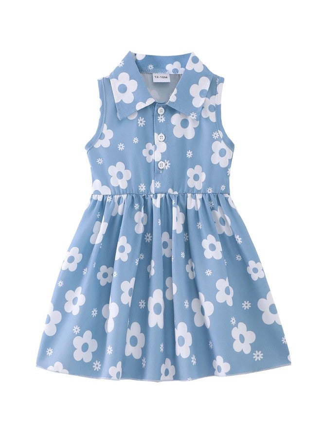 Saeaby Toddler Girl Dress Little Girls Summer Clothes Blue Floral Dresses Kids Beach Sundress Active Playwear Sleeveless Outfits 2T 3T Girls' Clothe - Image 1