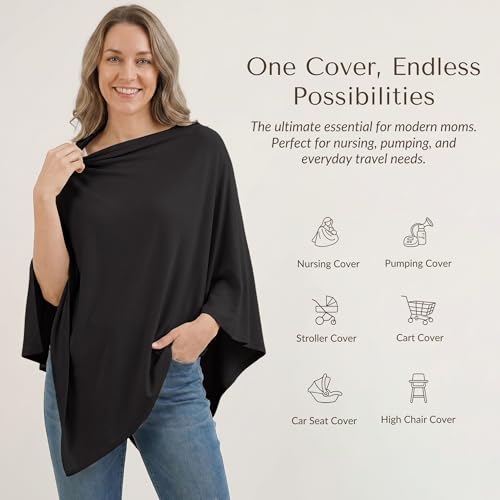 Konssy Rayon Made from Bamboo Nursing Cover for Breastfeeding ButterySoft 360 Full Privacy Nursing Poncho Breathable Stretchy Breastfeeding Cover MultiUse Car Seat Canopy Black - Image 3