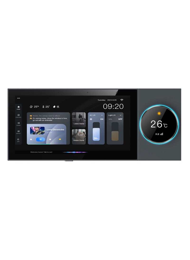 يدعم توايا-زيغبي لتحكم مكيفات/أضوء. طاقة تخصيصية (2×(10-25واط/200واط))، شاشة IPS عالية الدقة 6بوصات + شاشة دائرية 1.28بوصات، واي فاي 2.4جيجاهرتز ثابت، تثبيت سهل لنوع 86، جهد 110-250فولت واسع، خلفيات مُتخصصة وتشغيل/إيقاف مُحدد. جسم رمادي يناسب ديكور، يُنشئ منزل ذكي. - Image 1