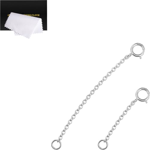 VANBARIS Necklace Extender Silver, 925 Sterling Silver Necklace Extender Chain Bracelet Anklet Jewelry Extensions for Women, 2 Piece Set (1, 2 Inches) - Image 1