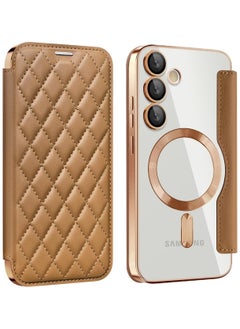 Magnetic Case Compatible with Galaxy S24 FE 5G, Compatible with Mag-safe, Transparent Back Anti-Scratch Leather Flip Case for Galaxy S24 FE