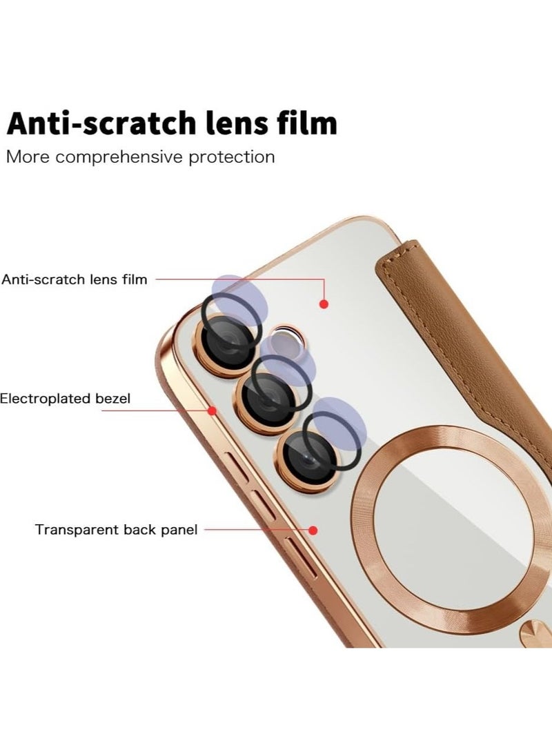 General - Magnetic Case Compatible with Galaxy S24 FE 5G, Compatible with Mag-safe, Transparent Back Anti-Scratch Leather Flip Case for Galaxy S24 FE - Image 1