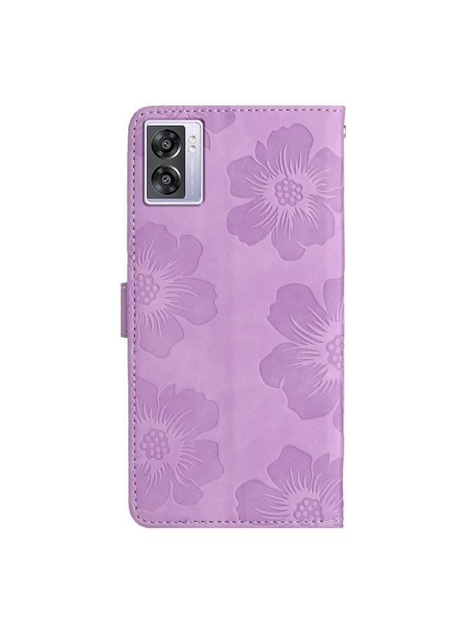 اس-توب جراب لهاتف OPPO A57 2022 / A77 5G جراب هاتف جلدي بنقشة زهور - Image 3