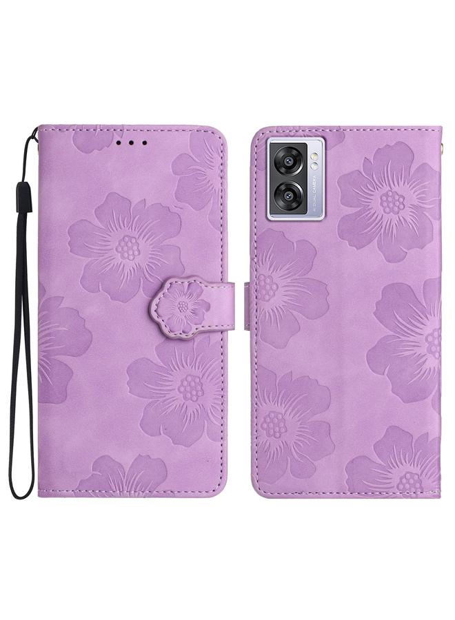 اس-توب جراب لهاتف OPPO A57 2022 / A77 5G جراب هاتف جلدي بنقشة زهور - Image 1