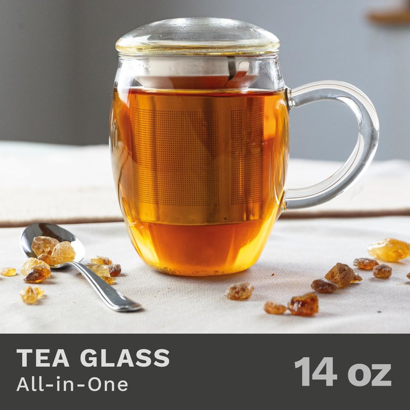 Creano Tea Glass with Stainless Steel Infuser and Glass Lid - 14oz (400ml) - Image 2
