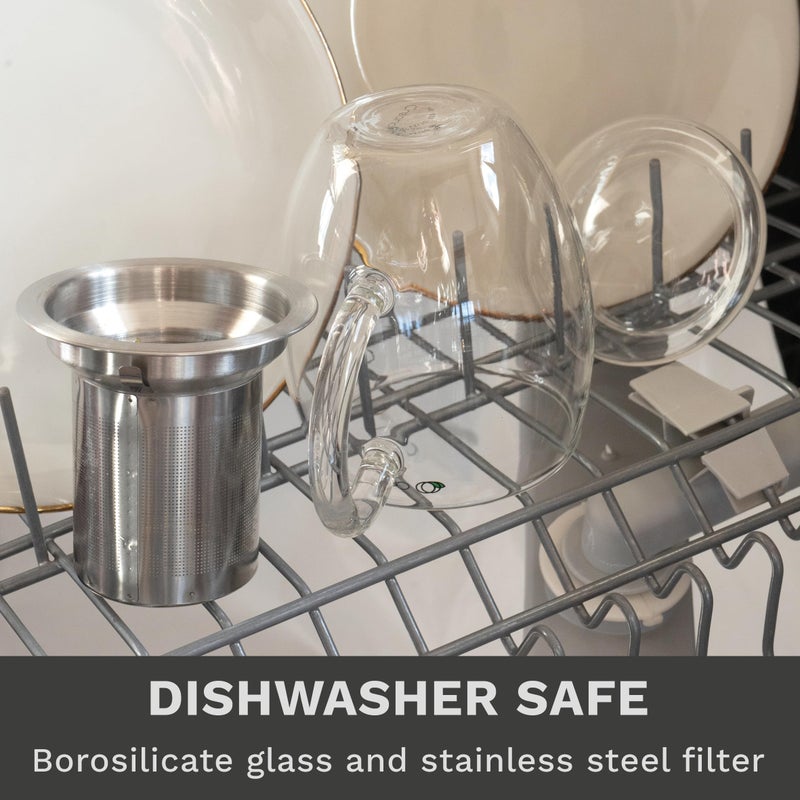 Creano Tea Glass with Stainless Steel Infuser and Glass Lid - 14oz (400ml) - Image 5