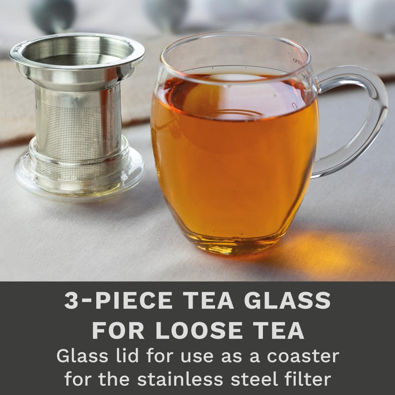 Creano Tea Glass with Stainless Steel Infuser and Glass Lid - 14oz (400ml) - Image 3