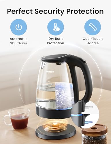 COMFEE' Electric Kettle, 1.7L Hot Water Boiler, 1500W Fast Boil, Glass Electric Tea Kettle with LED Indicator, Auto Shut-Off and Boil-Dry Protection, BPA Free - Image 5