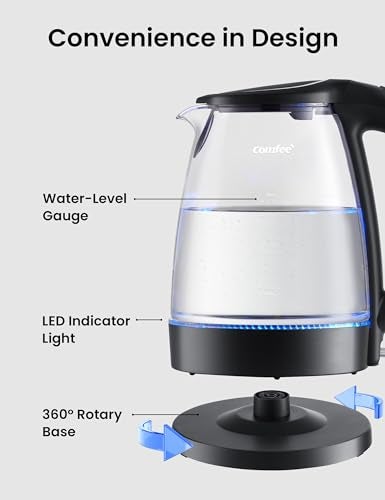 COMFEE' Electric Kettle, 1.7L Hot Water Boiler, 1500W Fast Boil, Glass Electric Tea Kettle with LED Indicator, Auto Shut-Off and Boil-Dry Protection, BPA Free - Image 3