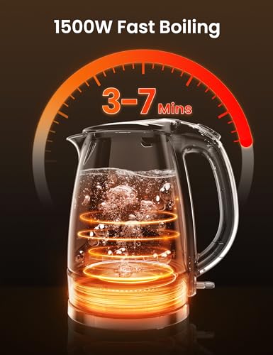 COMFEE' Electric Kettle, 1.7L Hot Water Boiler, 1500W Fast Boil, Glass Electric Tea Kettle with LED Indicator, Auto Shut-Off and Boil-Dry Protection, BPA Free - Image 2