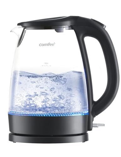 COMFEE' Electric Kettle, 1.7L Hot Water Boiler, 1500W Fast Boil, Glass Electric Tea Kettle with LED Indicator, Auto Shut-Off and Boil-Dry Protection, BPA Free - Image 1