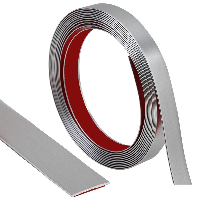 Lunghaa Peel and Stick Finish Molding Trim, Flexible Decoration Strip for Wall Tile Edge, Mirror, Cabinet, Furniture and DIY Home Decoration (Brushed Silver, 16.4 ft x 0.4 in) - Image 1