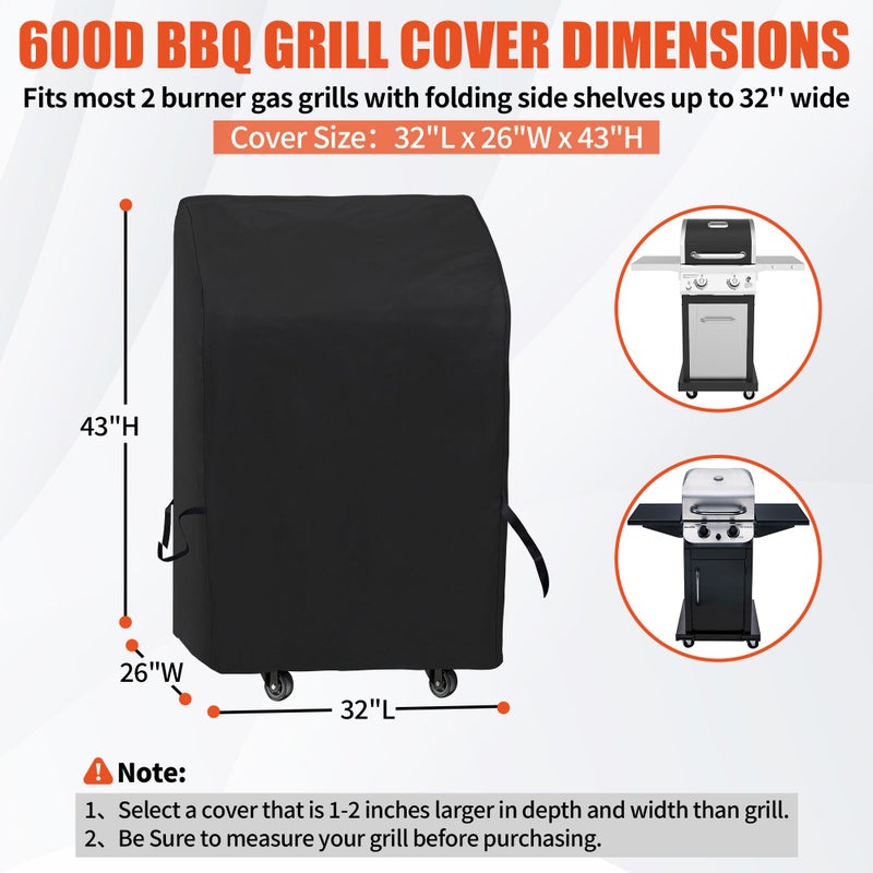 iCOVER Small Grill Cover - 30 inch Two Burner BBQ Gas Grills Covers 600D Heavy Duty Waterproof, Fits Weber/Char-Broil/Brinkmann/Nexgrill/Jenn Air/Pit Boss 3 Series with Collapsed Side Tables - Image 2