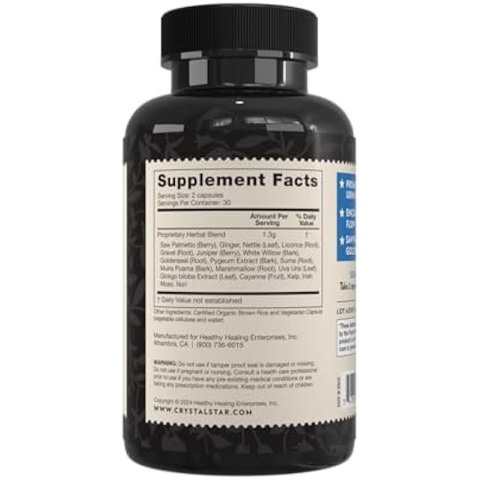 Crystal Star Prostate Support Saw Palmetto Supplements for Men (60 Capsules) – Bladder & Urine Health – Ginger & Pygeum - Non-GMO - Image 3