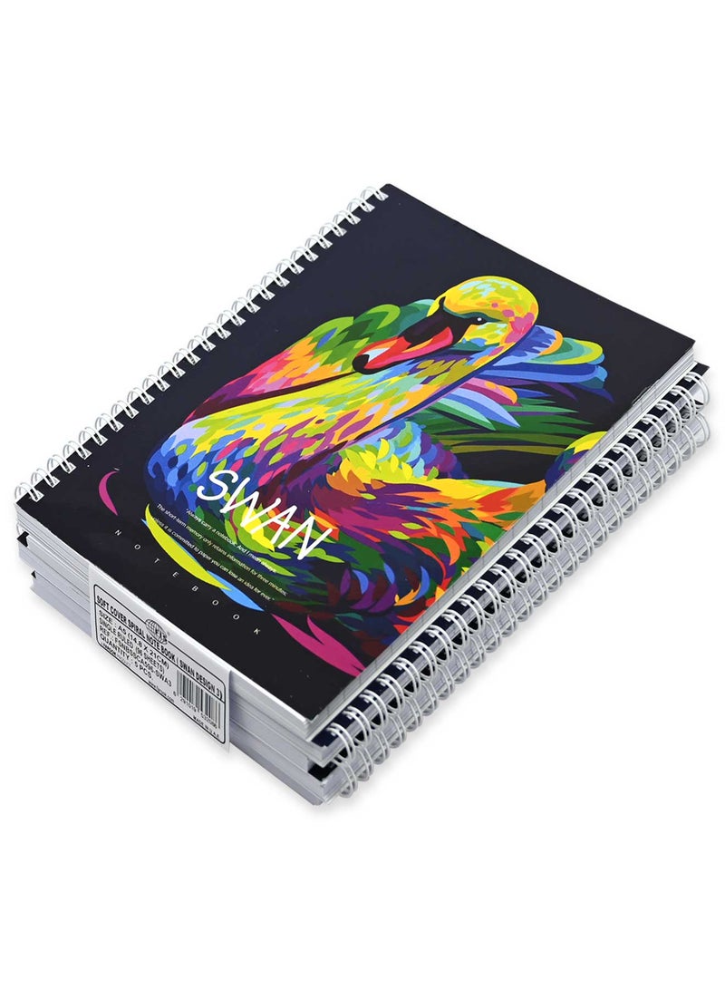 FIS Pack Of 5 Spiral Soft Cover Notebook, 96 Sheets A5 Swan Design 3 -FSNBSSCA596-SWA3 - Image 3