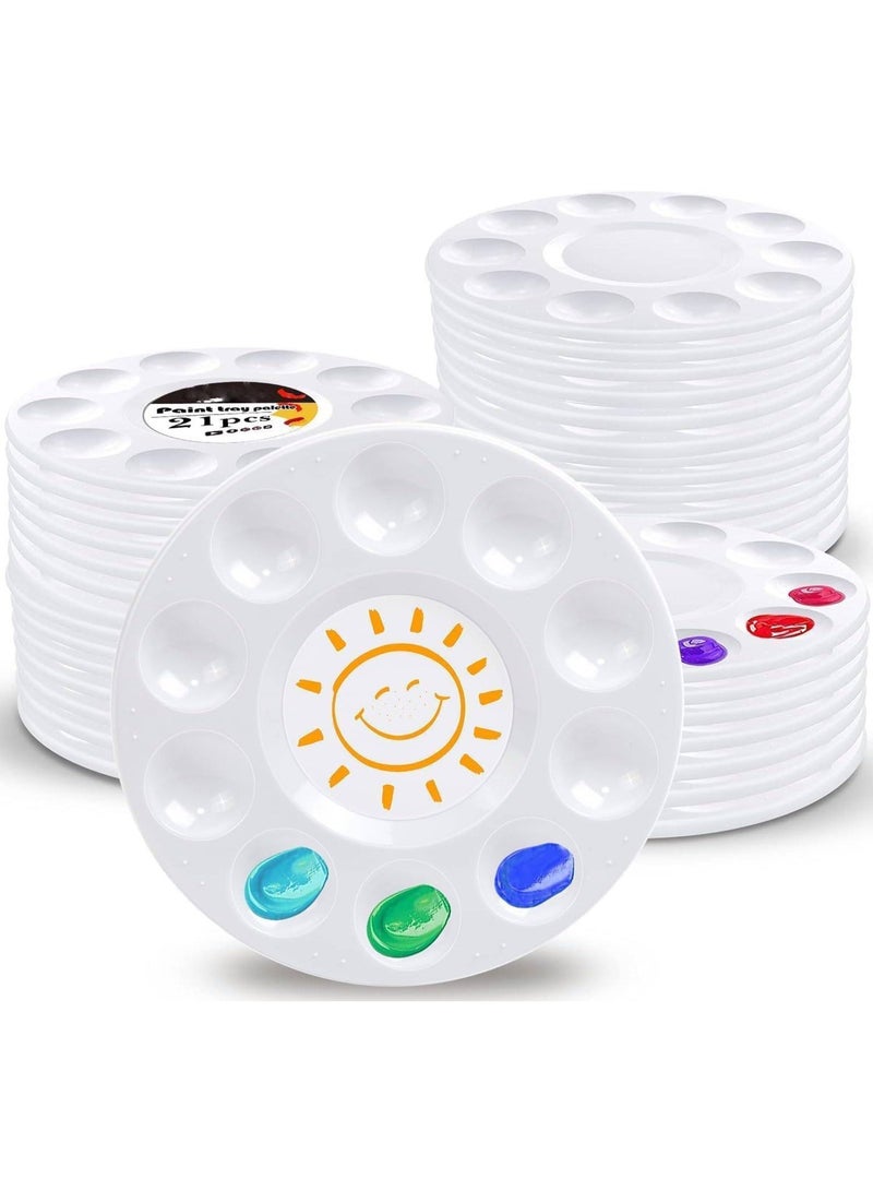 ChicAbode 21 Pcs Paint Tray Palettes, Plastic Round White Paint Palettes for Kids & Students, Art Class Craft Painting Tray for DIY Projects, School Activities & Birthday Painting Parties - Image 1