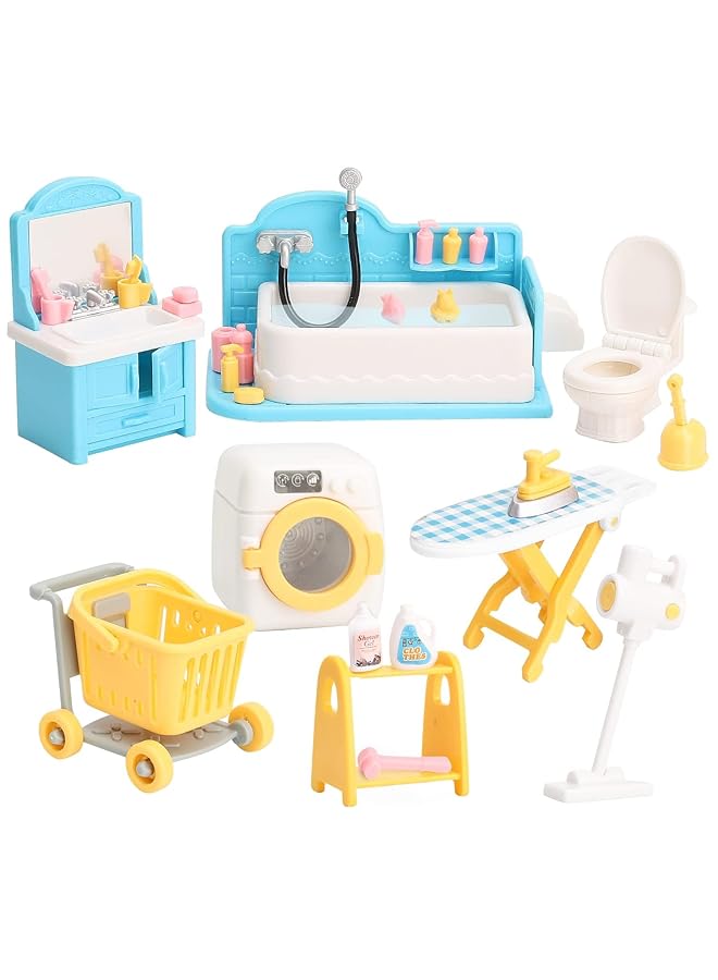 إكسفور إكسسوارات أثاث حمام بيت الدمية للأطفال بتصميم عصري واقعي باللون الفضي أو الرمادي، 6 قطع، مناسب لعمر 3 سنوات فما فوق - Image 1