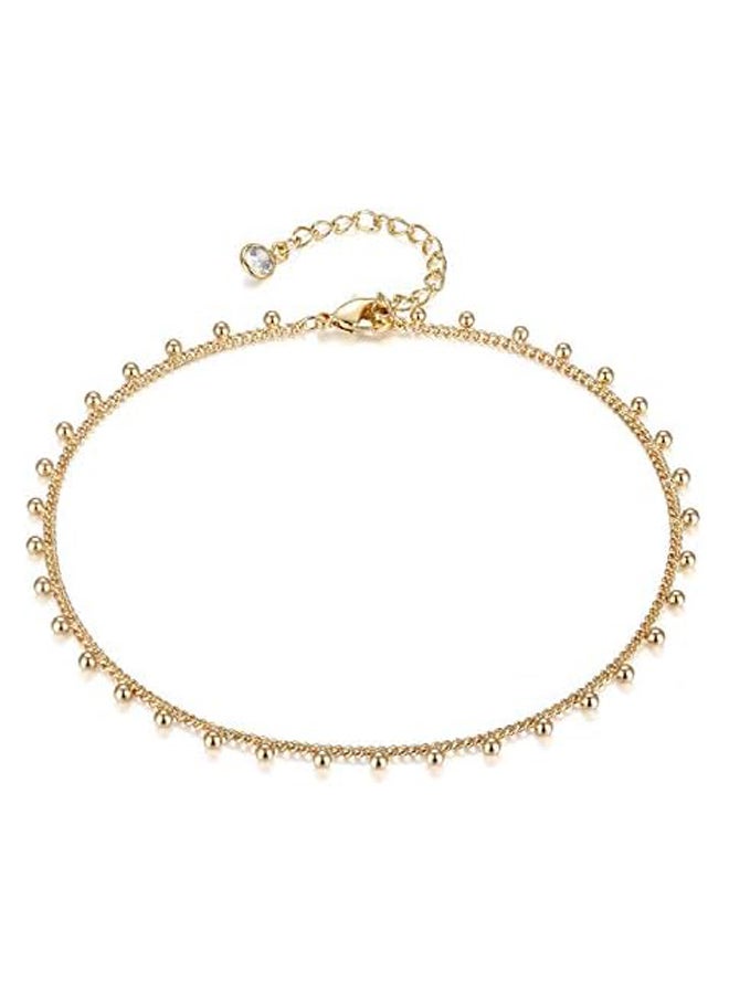 LOYATA Dainty Ankle Bracelet,14K Gold Plated Tiny Bead Anklet Dainty White Cubic Zirconia Cross Tassel Foot Chain Cute Lucky Moon Evil Eye Foot Jewelry Boho Anklets for Women (Bead A) - Image 2