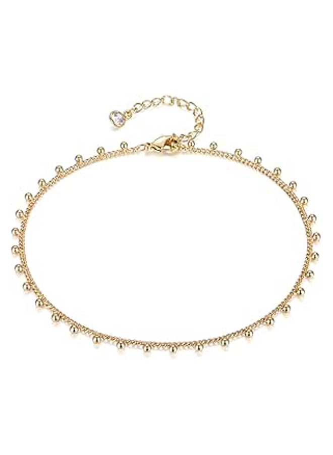 LOYATA Dainty Ankle Bracelet,14K Gold Plated Tiny Bead Anklet Dainty White Cubic Zirconia Cross Tassel Foot Chain Cute Lucky Moon Evil Eye Foot Jewelry Boho Anklets for Women (Bead A) - Image 1