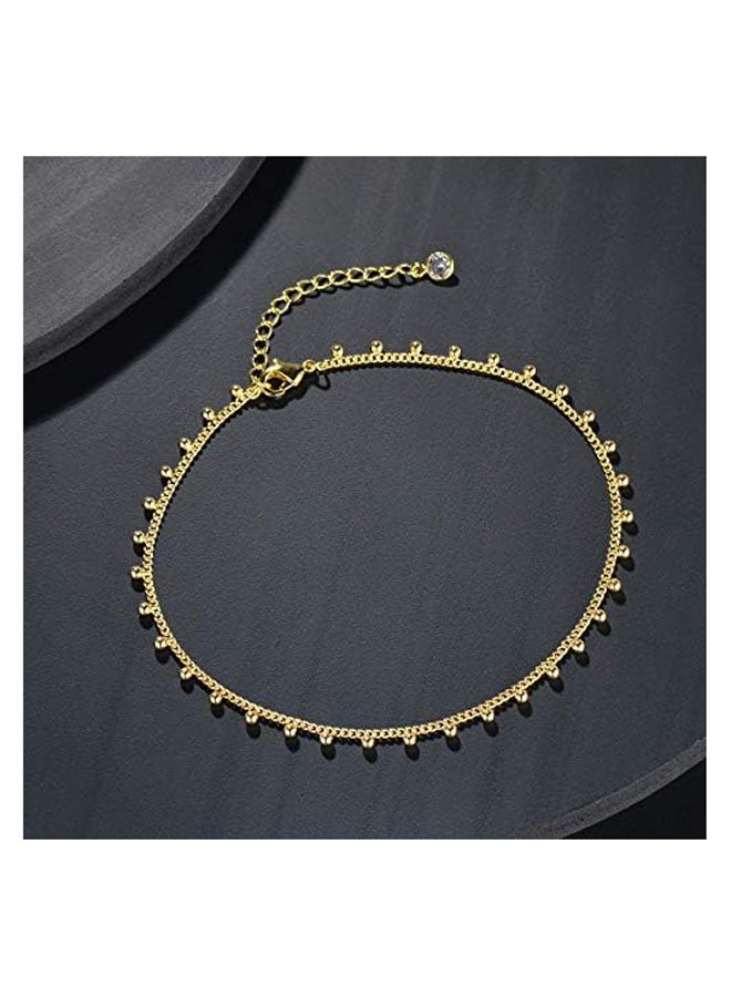 LOYATA Dainty Ankle Bracelet,14K Gold Plated Tiny Bead Anklet Dainty White Cubic Zirconia Cross Tassel Foot Chain Cute Lucky Moon Evil Eye Foot Jewelry Boho Anklets for Women (Bead A) - Image 4