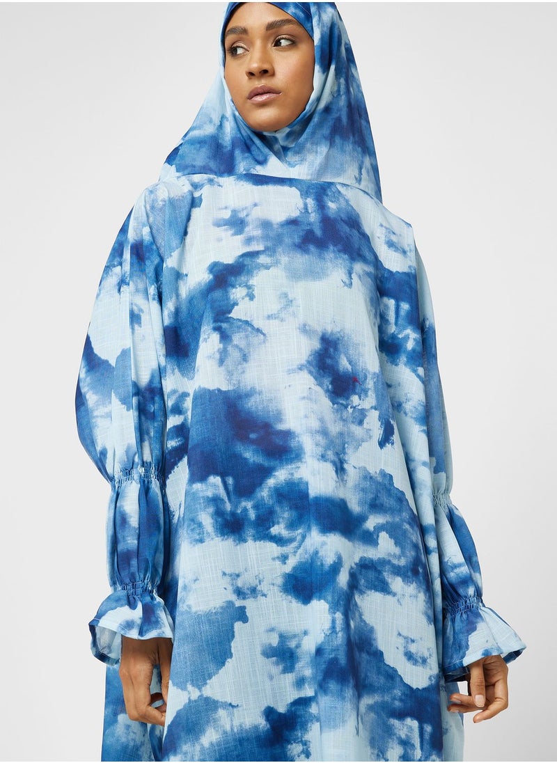 hayas closet - Printed Shirred Sleeve Prayer Dress - Image 1