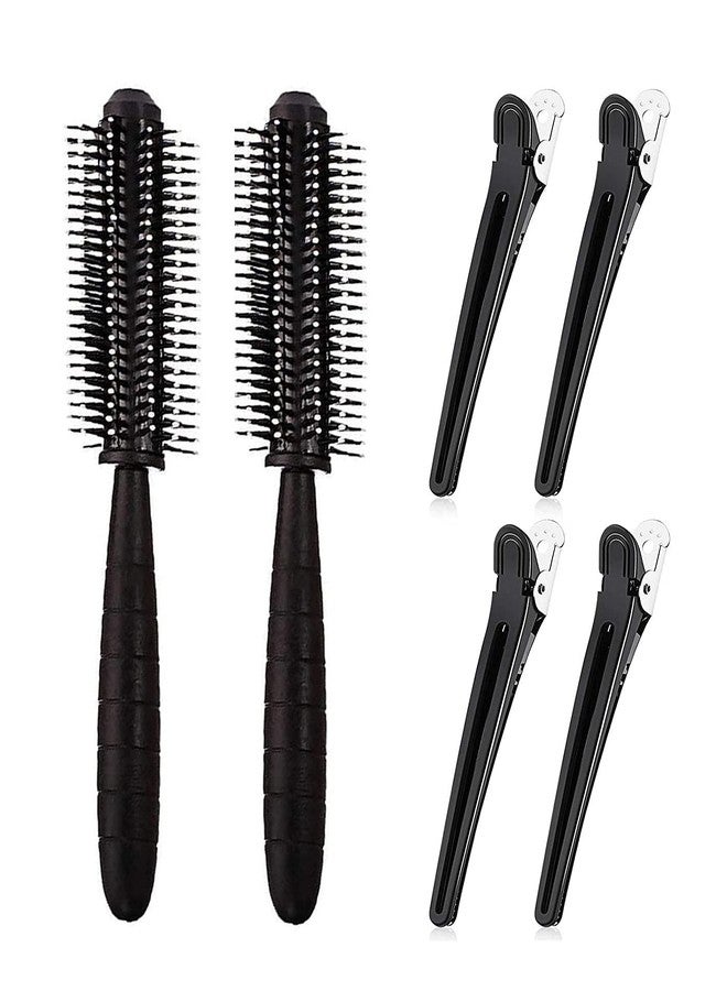 E-DUNIA® 2 Pcs Of Round Hair Brush Comb with Nylon Bristles for Women/Men/Kids Detangling & Massaging, Anti Static, Best for All Hair Types Wet & Dry Daily Use with 4 Pcs Of Long Hair Clip[Pack Of 6] - Image 1