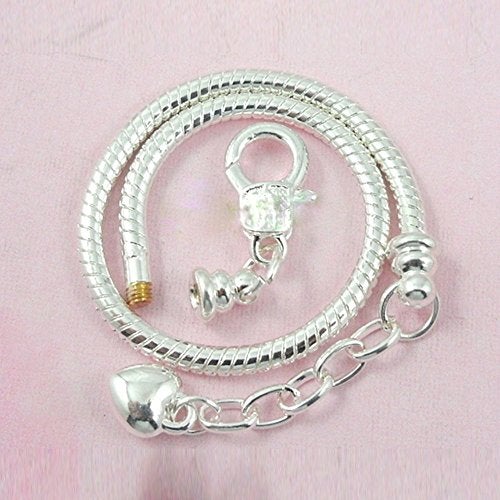 Yeshan 5pcs Women Silver Plated Snake Chain Charm Bracelet Starter with Classic Bead Lobster Clasp Fits All Chamilia Troll Biagi Beads,7 inch - Image 4