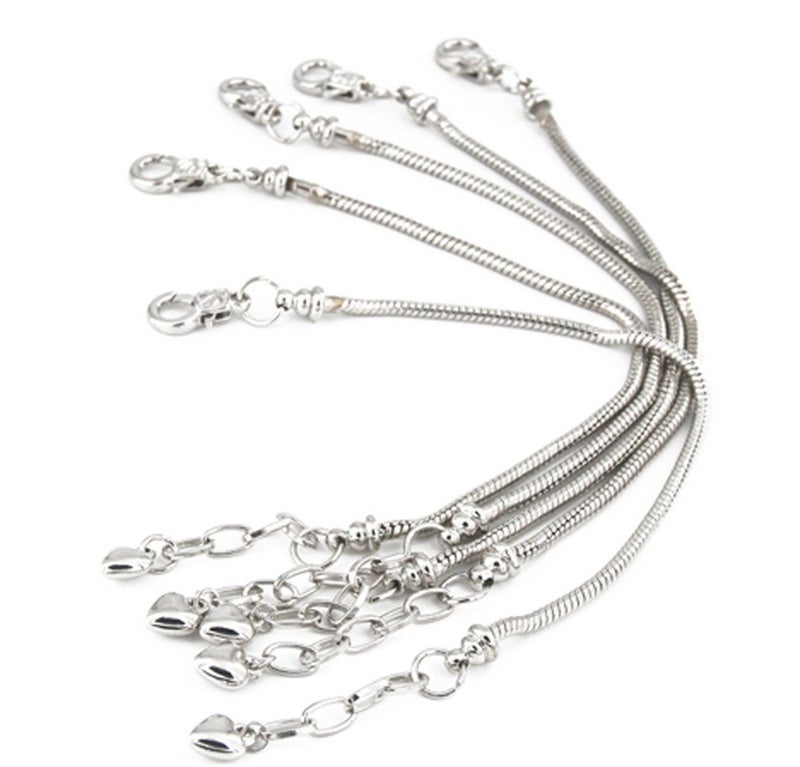 Yeshan 5pcs Women Silver Plated Snake Chain Charm Bracelet Starter with Classic Bead Lobster Clasp Fits All Chamilia Troll Biagi Beads,7 inch - Image 1