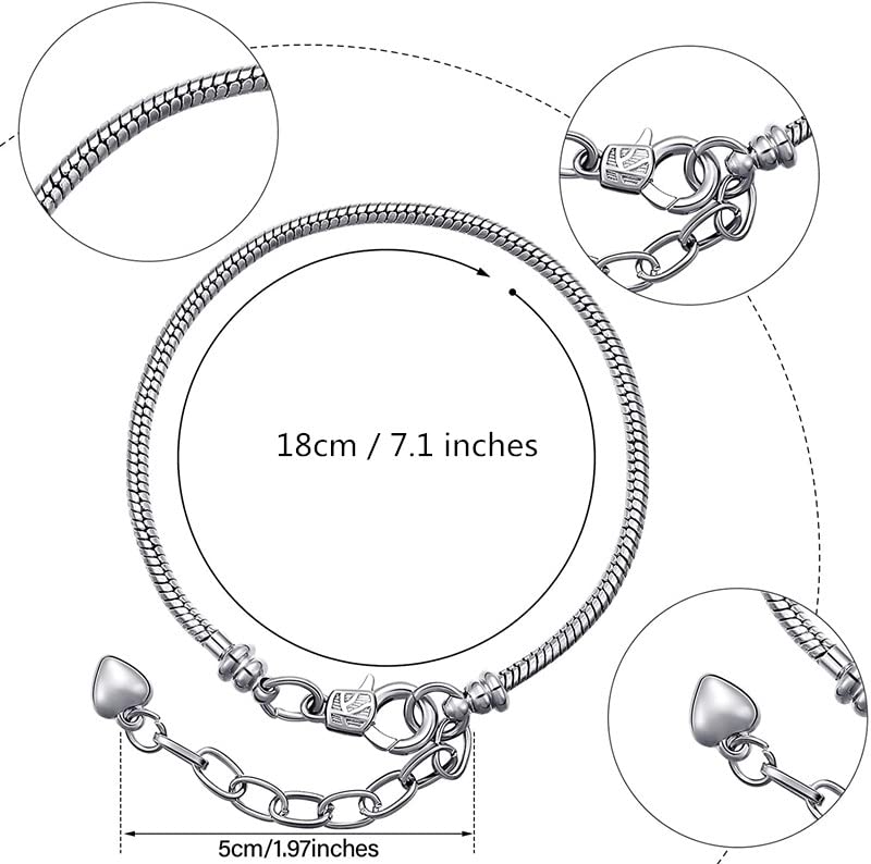 Yeshan 5pcs Women Silver Plated Snake Chain Charm Bracelet Starter with Classic Bead Lobster Clasp Fits All Chamilia Troll Biagi Beads,7 inch - Image 5