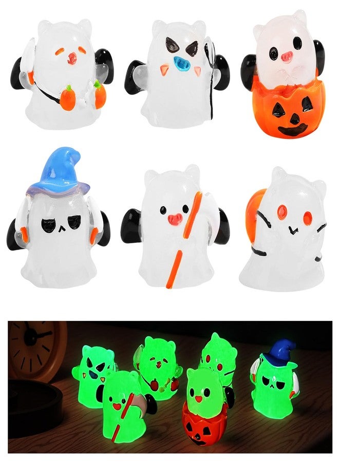 Dayinkes 6PCS Glow in The Dark Mini Ghost Figures, Cute Floating Phantom Resin Statues for Desktop Decor, Micro Landscape, Party Favors - Image 1