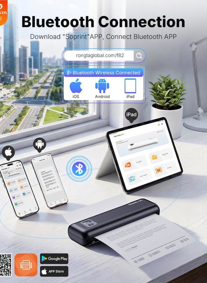 rongta Portable Printer Wireless for Travel, Inkless Thermal Printers for 8.5" x 11" US Letter & A4 Size, Compatible with Android iOS Smartphone, Mac Windows Laptop for Office & Home (Black, Thermal) - Image 2