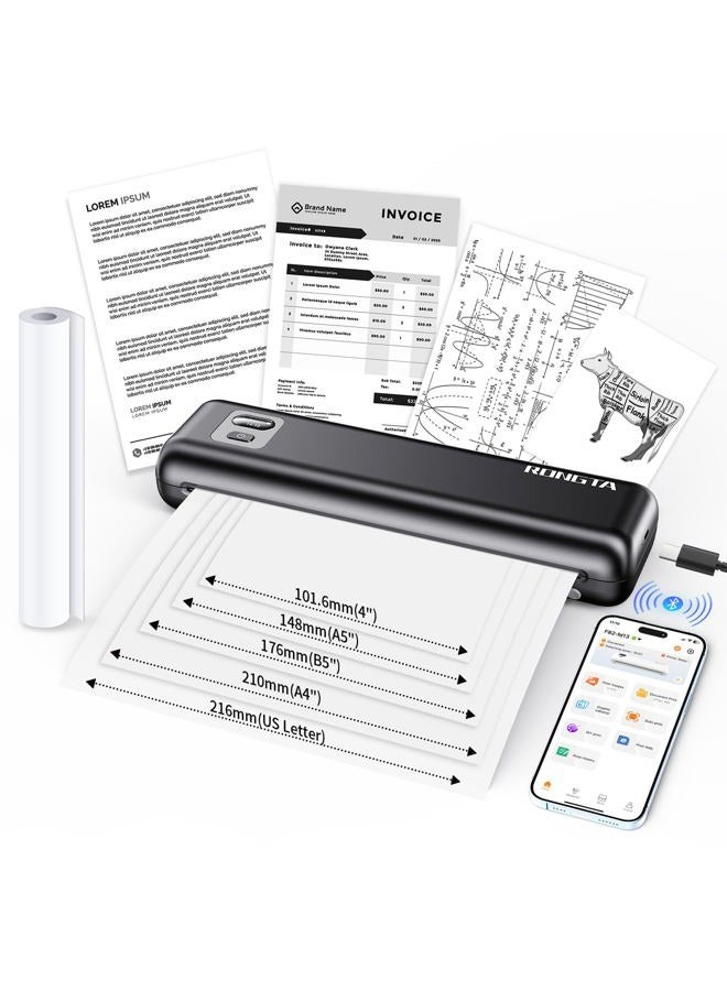 rongta Portable Printer Wireless for Travel, Inkless Thermal Printers for 8.5" x 11" US Letter & A4 Size, Compatible with Android iOS Smartphone, Mac Windows Laptop for Office & Home (Black, Thermal) - Image 1