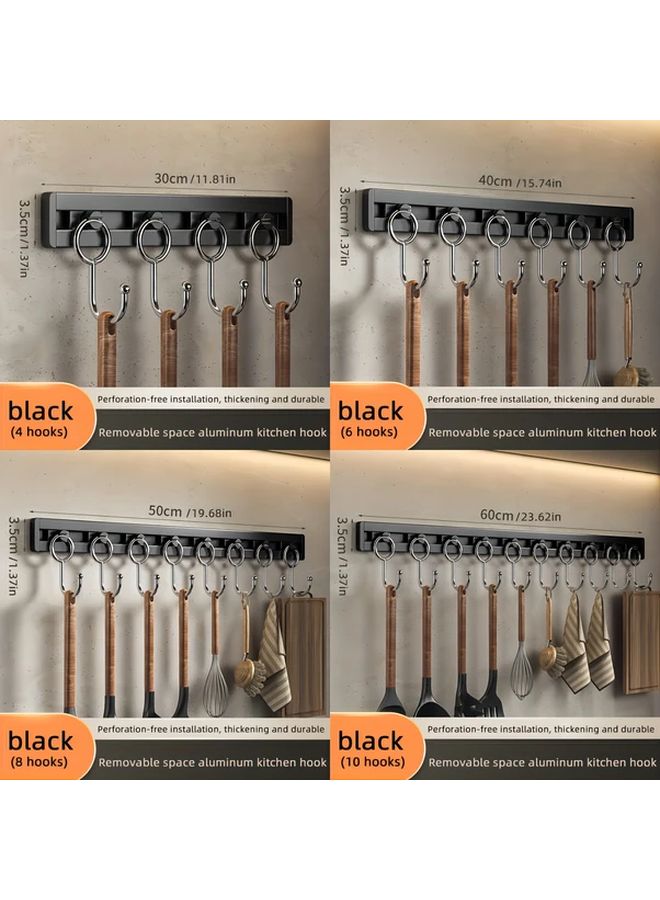11.81 بوصة حامل خطافات أدوات المطبخ المثبت على الحائط مع 4 خطافات قابلة للتعديل من الفولاذ المقاوم للصدأ تركيب بدون حفر توفير للمساحة - Image 4