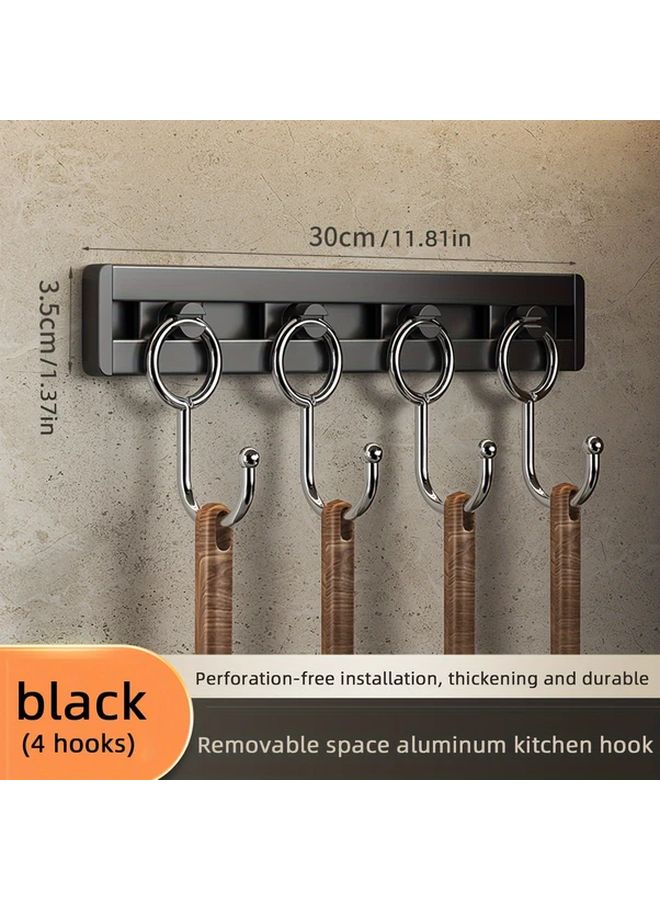 11.81 بوصة حامل خطافات أدوات المطبخ المثبت على الحائط مع 4 خطافات قابلة للتعديل من الفولاذ المقاوم للصدأ تركيب بدون حفر توفير للمساحة - Image 1