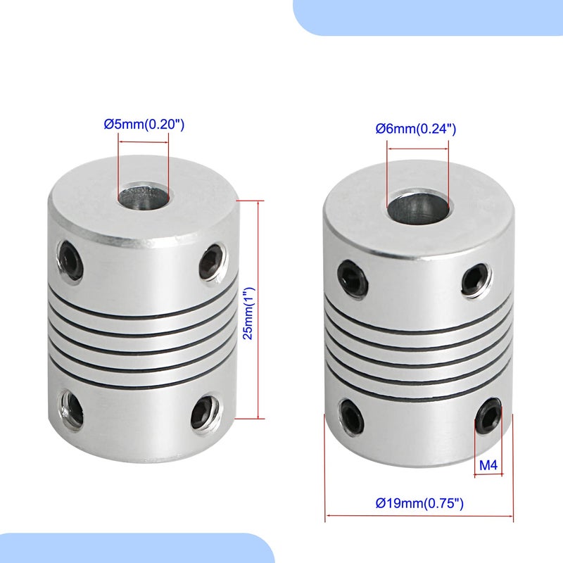 Aopin Flexible Beam Couplings 5mm to 6mm Flexible Coupler Shaft for 3D Printer, Length 25mm / 1" Motor Coupler Connector, Great Apply for Model Shaft, CNC Machine, Motor Guide, DIY Encoder 2 Pcs - Image 2