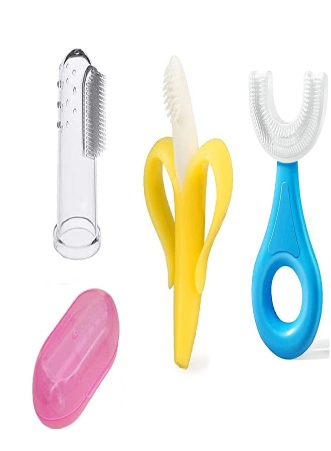 Wavva U-Shaped,Banana Shape With Finger Manual Toothbrush For Kids Hand Powered, 2-6 Years Kids Baby Infant Toothbrush, Food Grade Ultra Soft Silicone Brush,Whole Mouth Cleaning Tool (Pack Of 3) - Image 1