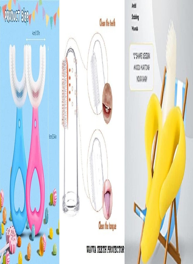 Wavva U-Shaped,Banana Shape With Finger Manual Toothbrush For Kids Hand Powered, 2-6 Years Kids Baby Infant Toothbrush, Food Grade Ultra Soft Silicone Brush,Whole Mouth Cleaning Tool (Pack Of 3) - Image 5