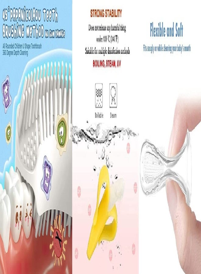 Wavva U-Shaped,Banana Shape With Finger Manual Toothbrush For Kids Hand Powered, 2-6 Years Kids Baby Infant Toothbrush, Food Grade Ultra Soft Silicone Brush,Whole Mouth Cleaning Tool (Pack Of 3) - Image 4