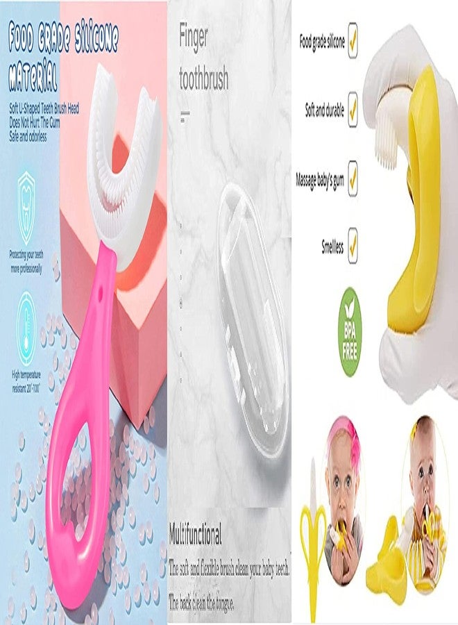 Wavva U-Shaped,Banana Shape With Finger Manual Toothbrush For Kids Hand Powered, 2-6 Years Kids Baby Infant Toothbrush, Food Grade Ultra Soft Silicone Brush,Whole Mouth Cleaning Tool (Pack Of 3) - Image 3