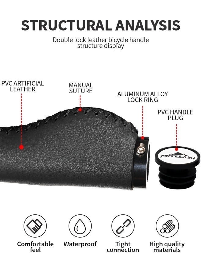 GROIC 1 Pair Bike Bicycle Comfort Handlebar Grips Hand Handle Mountain MTB Lockable Retro PU Cover Fits Most 22.2mm (7/8")  - Image 3