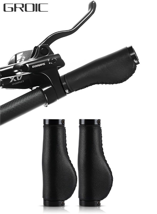 GROIC 1 Pair Bike Bicycle Comfort Handlebar Grips Hand Handle Mountain MTB Lockable Retro PU Cover Fits Most 22.2mm (7/8")  - Image 1