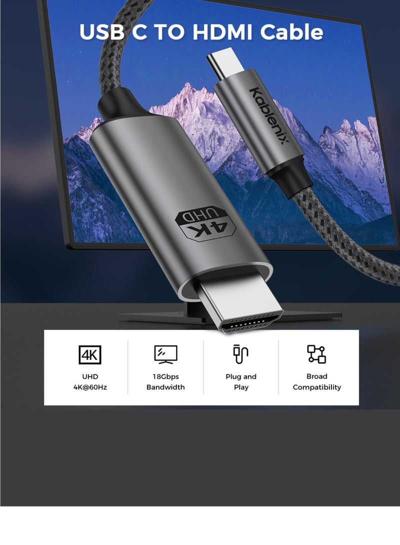 Kablenix USB3.1 Type C to HDMI Cable 2M, 4K 60Hz Resolution, Aluminum Braided, Compatible with Laptop, Projector, MacBook Pro, Smart TV HDMI Cable - Image 3