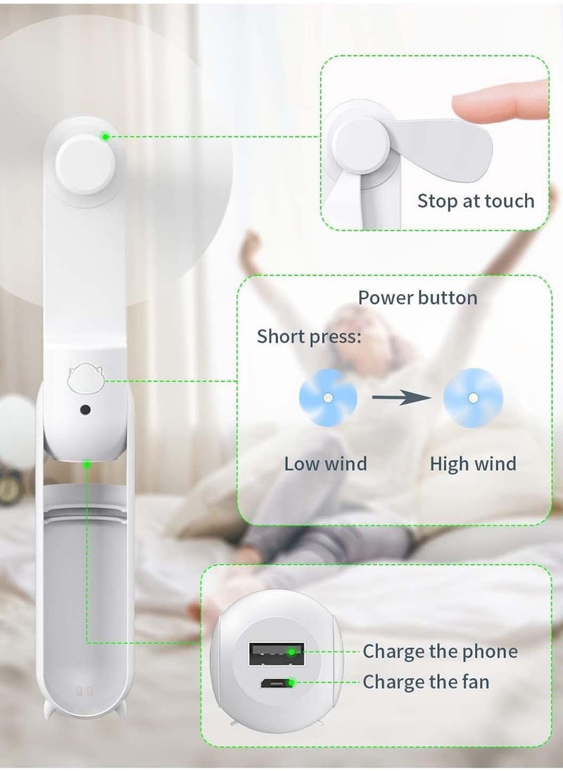 Personal Handheld Fan USB Rechargeable Pocket Hand Fan 3 Speed Adjustable Portable Instant Cooling Mini Fan White