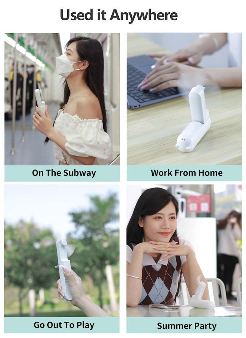 Personal Handheld Fan USB Rechargeable Pocket Hand Fan 3 Speed Adjustable Portable Instant Cooling Mini Fan White
