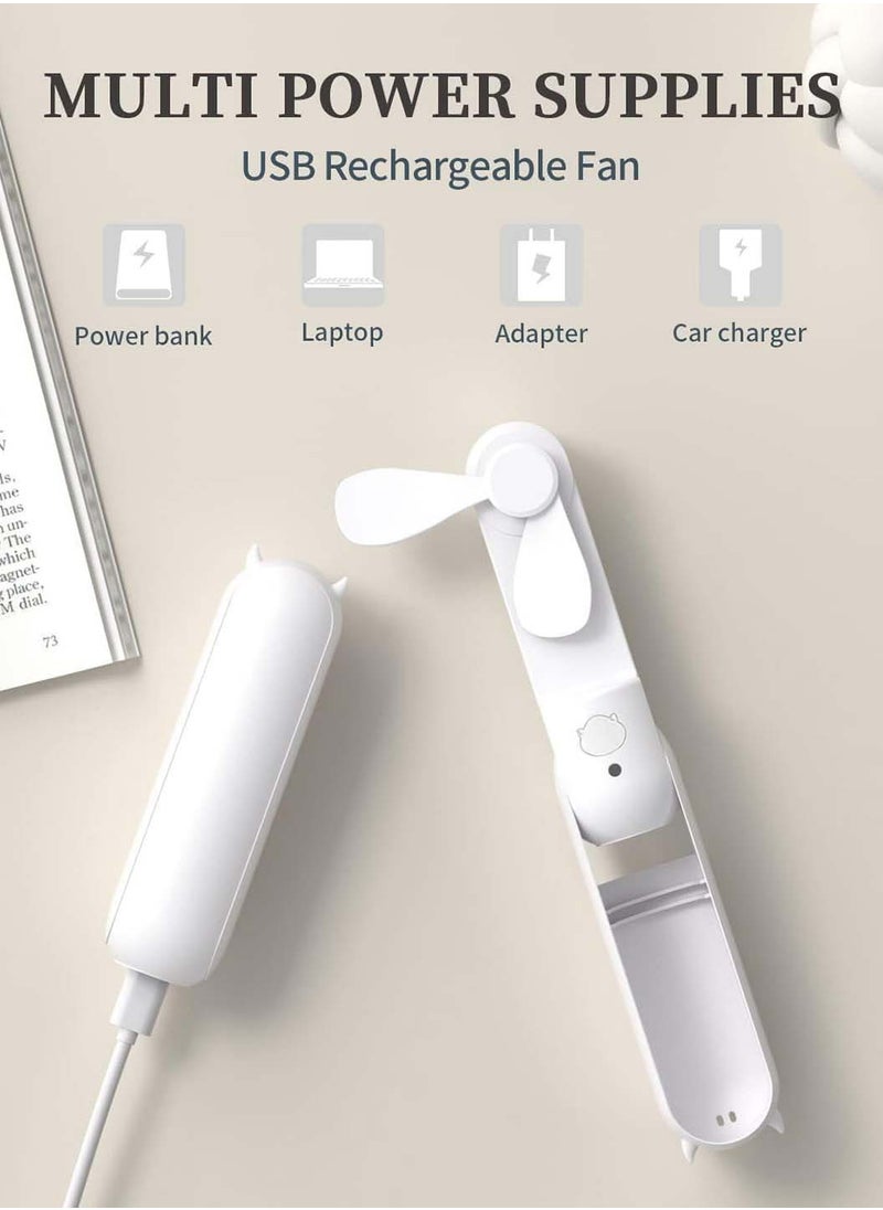 Personal Handheld Fan USB Rechargeable Pocket Hand Fan 3 Speed Adjustable Portable Instant Cooling Mini Fan White