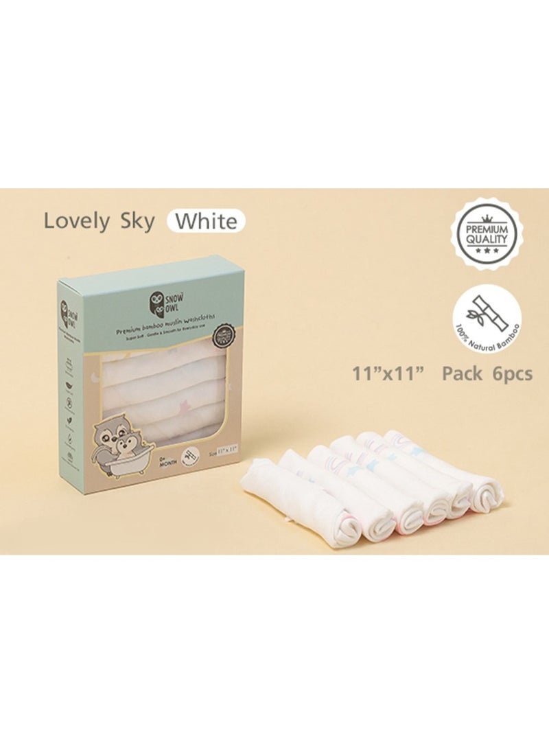 Snow Owl Bamboo Washcloth 11"x11" Pack 6 - Lovely Sky White - Image 1
