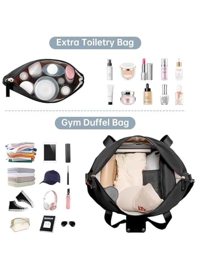 HOOKOR Gym Bag for Women, Travel Duffel Bag with USB Charging Port, Weekender Overnight Bag with Wet Pocket and Shoes Compartment for Women, Travel, Gym, Yoga (Black) - Image 2