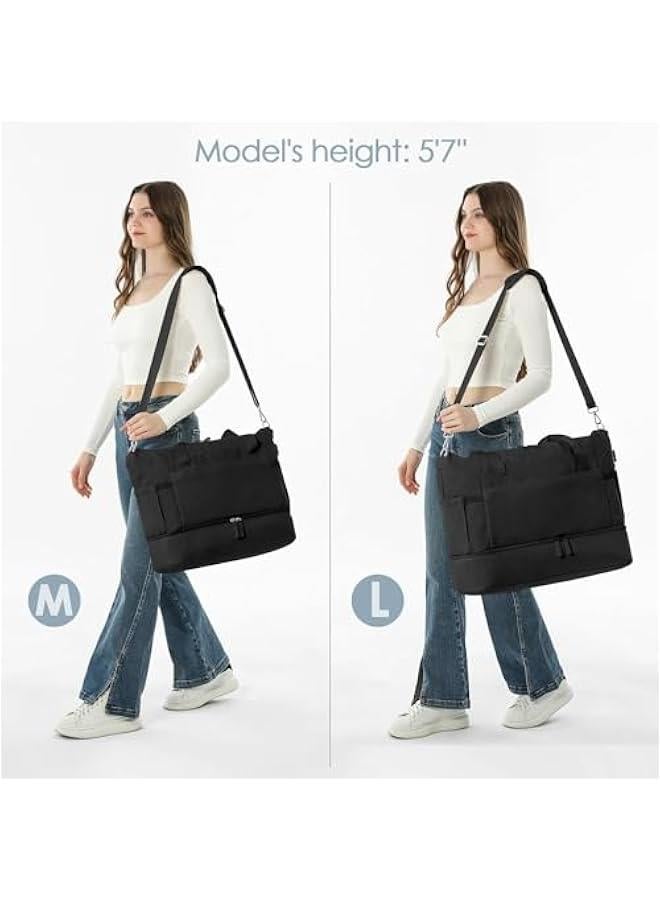 HOOKOR Gym Bag for Women, Travel Duffel Bag with USB Charging Port, Weekender Overnight Bag with Wet Pocket and Shoes Compartment for Women, Travel, Gym, Yoga (Black) - Image 5